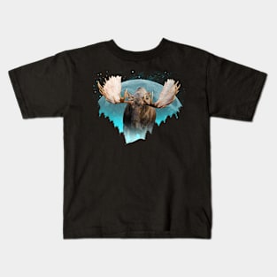 Moose Twilight Harvest Moon Kids T-Shirt